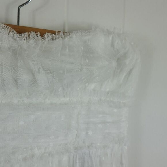 Lulus Womens Delightful Bliss White Mesh Swiss Dot Strapless Midi Dress Small - Picture 9 of 16